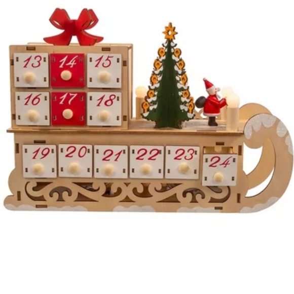 Kurt S. Adler Lighted Wooden Santa & Sleigh Advent Calendar Brand New - Picture 9 of 10